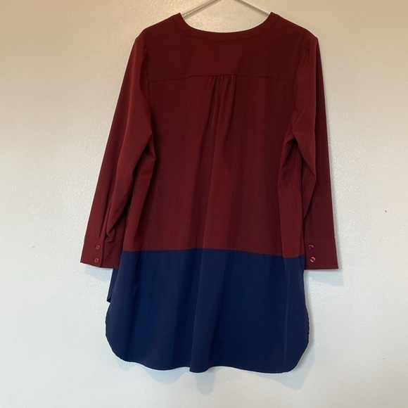 Ryan Wythe button up sleeve navy burnt red mid button up v neck tunic shirt 16 - Picture 5 of 15